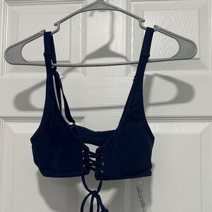 Elegant Navy Lace-Up Bikini Top
